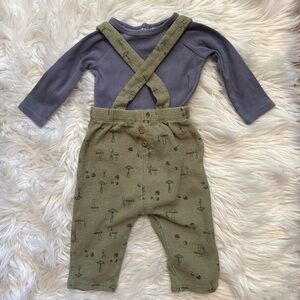 Grayson Collective Baby Size 3-6M Mushroom Suspender Pants & Ribbed Bodysuit Set
